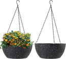 10 inch Hanging Planters for Outdoor Indoor Plants with Drainage Holes and Chain, 2 Pack Round Hanging Flower Pots for Garden Home Porch Decor, Speckled Black by CozyNest Decor