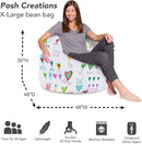 Posh Creations Bean Bag Chair for Kids, Teens, and Adults Includes Removable and Machine Washable Cover, Canvas Multi-Colored Hearts on White, 48in - X-Large by TinyTreasures Baby Boutique