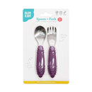 Bumkins Toddler Utensils, Kids Size Fork and Spoon Set, Silicone and Stainless-Steel Training Silverware, Angled Forks / Sporks for Self-Feeding, Children Hold Learning to Eat, 18 Months Up, Purple by TinyTreasures Baby Boutique