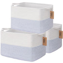 COMFY-HOMI 3PACK Cotton Rope Square Baske with Handles for Shelves|Dog Toy Baske Bin and Storage|Baby Baske for Gift|Shoe Baske for Organizing|13.5" x 11" x 9.5" for Living Room（White/Blue） by TinyTreasures Baby Boutique