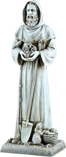 Garden Statue - Stone-Resin Saint Fiacre Indoor/Outdoor Catholic Sculpture, 12" Tall by GreenHaven Gardens
