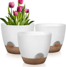 Plant Pots 12/10/9 Inch Self Watering Pots, Set of 3 Plastic Planters with Drainage Holes and Saucers,Plastic Flower Pots,Nursery Planting Pot for Indoor Out Door Plants(White) by CozyNest Decor