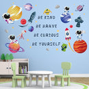 Outer Space Astronaut Wall Stickers - Be Kind Be Brave Inspirational Quotes Planets Rocket Boys Wall Decals - Baby Nursery Kids Room Daycare Wall Decor by TinyTreasures Baby Boutique