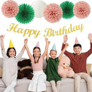 Sage-Green Pink Birthday Party-Decorations Paper-Flowers - 14pcs Happy Banner Spring Lanterns Tissue Pom Poms,Boho Streamers Garland Fans,Neutral Rustic Garden Office Hanging Supplies Decor Hugfond by CozyNest Decor