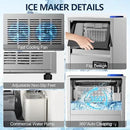 Commercial Ice Maker Machine, 150Lbs/24H with 45Lbs Storage, Fast Ice Making in 8-15Mins, Stainless Steel Under Counter or Freestanding Ice Machine for Home, Party, Office - 2 Water Inlet Modes by CozyNest Decor
