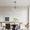3-Light Brushed Nickel Dining Room Light Fixture,Modern Kitchen Chandeliers Over Table，Adjustable Height Industrial Hanging Pendant Lights for Kitchen Island with Glass Shade by CozyNest Decor