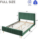 Livinia Full Size Elton Velvet Platform Bed, Upholstered Bed Frame with Vertical Channel Tufted Headboard Footboard, Strong Wood Slats, No Box Spring Needed, Green (Full) by CozyNest Decor