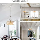 WUZUPS Nickel Chandelier Rustic Farmhouse Industrial Round Ceiling Pendant LED Light Fixture with Amber Glass Shade for Dining Room Kitchen Island Foyer Entryway, H 17" W 13.4", E26 Base by CozyNest Decor