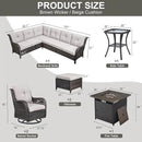 Outdoor Sectional Furniture Sofa Set with Propane Fire Pit Table, Wicker Patio Conversation Set with 2 Swivel Rocker Glider Chairs Beige Cushion Perfect for Backyard Casual Gathering by GreenHaven Gardens