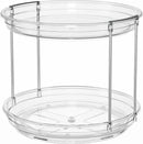 LAMU 10.6in Rotating Makeup Organizer for Vanity, 2 Tier Lazy Susan Turntable Stackable Spinning Skincare Organizer Cosmetic Perfume Tray for Bathroom Counter, Large Capacity, Clear