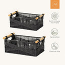 LA JOLIE MUSE Wicker Storage Baskets for Organizing, Recyclable Paper Rope Basket with Wood Handles, Decorative Hand Woven Basket Organizers for Makeup Books Shelves Living Room, Black, Set of 2 by TinyTreasures Baby Boutique