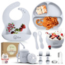 O'doe 11-Piece BPA-Free Silicone Baby Feeding Set | Thick & Soft Suction Plates, Baby Bowls, Wooden Fork & Spoon, and More | Make Mealtime Fun and Easy for Your Little One (Grey, V1) by TinyTreasures Baby Boutique