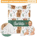 Custom Crib Bedding Set - Highland Cow Design Personalized Name Baby Nursery Bed 3 Pcs Set - Chic Soft Blanket with Dotted Backing, Sheet, Pillowcase for Newborn Girls Boys Gifts Color04 by TinyTreasures Baby Boutique