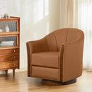 360° Swivel Accent Chair, Modern Leather Barrel Club Chair with Leather Upholstery and Sturdy Wood Base, Comfortable Armchair for Living Room, Bedroom, Reading Nook, Brown by CozyNest Decor