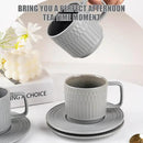 Large Cappuccino Cups with Saucers Set of 4, 8 Ounce Stackable Embossed Ceramic Coffee Mugs for Specialty Coffee Drinks, Latte, Cafe Mocha and Tea, Dishwasher & Microwave Safe (Grey) by CozyNest Decor