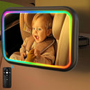 Baby Car Mirror with Light, 7 RGB Light Rear Facing Baby Car Seat Mirror with Remote Control Rechargeable 360° Rotation Hook Clip Design Wide View Shatterproof by TinyTreasures Baby Boutique