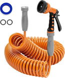 3/8” Lightweight Coil Garden Hose 50 FT, EVA Retractable Curly Water Pipe with 6-Pattern Spray Nozzle for Boat, Greenhouse, Yard, Patio (Orange) by GreenHaven Gardens