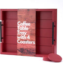 Coffee Table Decorative Serving Tray - 17x13 Inch Wood Tray with 4 Wooden Coasters - Ideal for Ottoman, Breakfast by CozyNest Decor