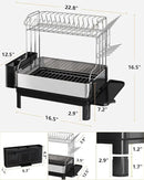 BOOSINY Dish Drying Rack with Drainboard, Stainless Steel Dish Rack, 2 Tier Extra Large Dish Drainer with Cup Holder and Utensil Holder for Kitchen Counter by CozyNest Decor