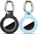 Upgrade Waterproof 2 Pack Airtags Holder with Apple Airtags Keychain, Hard PC Air Tag Case, Anti-Scratch & Shock Air tag Holder, Men's Women's Keyrings & Keychains-Black+Light Blue by TinyTreasures Baby Boutique