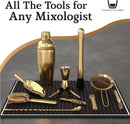 Highball & Chaser Bartender Kit with Espresso Bamboo Stand. Beautiful Cobbler Cocktail Shaker Set with Bar Tools Rustproof Stainless Steel Bar Set (Matte Gold) by CozyNest Decor