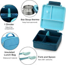 Bento Lunch Box for Kids with 8oz Soup Thermo&Lunch Bag, Leak-Proof Lunch Food Containers with 4 Compartment, Hot Food Insulated Food Jar for Kids School (Blue) by TinyTreasures Baby Boutique