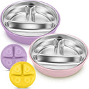 Nuogo 2 Pcs Stainless Steel Baby Suction Plates with Removable Silicone Shell 2-in-1 Metal Toddler Bowl Divided for Picky Eaters Kid Feeding Led Weaning Supply, Dishwasher Safe (Yellow,Purple) by TinyTreasures Baby Boutique
