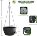 12 Inch Hanging Baskets 2 PC with Chains, Self-Watering Hanging Planters for Indoor Outdoor Plants, Plastic Hanging Flower Pots,Black by GreenHaven Gardens