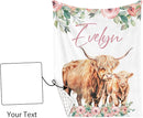 Custom Name Crib Bedding Set - Highland Cow Design, Personalized Floral Nursery Bedding 3-Piece Set– Soft Blanket, Fitted Sheet, Changing Pad Cover – for Newborns Girls Nursery Gifts by TinyTreasures Baby Boutique