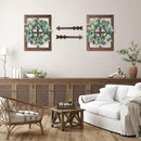 Rustic Wood Window Frame with Green Wreath and Arrows Wall Decor，Farmhouse Window Frame Hanging Decor,Wooden Fake Decoration,Window Pane Wall Decor,Set of 2 (Brown) by CozyNest Decor