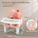 Baby Travel Booster Seat with Double Tray, BabyBond Upgraded Toddler Portable Baby Chair, Booster Seat for Dining Table, Stable and Foldable Booster Baby Chair for Indoor/Outdoor (Pink Dinosaur) by TinyTreasures Baby Boutique