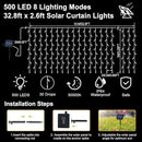 Solar Powered Curtain Lights 33ftx 3ft 500 LED Outdoor Curtain Lights Waterproof with Remote Timer for Garden Patio Fence Wedding Wall Gazebo Decor - Warm White by GreenHaven Gardens