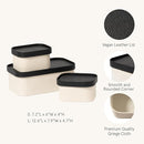 LA JOLIE MUSE Fluted Cardboard Storage Baskets with Leather-Like Lids, Sturdy Stackable Paper Boxes Decorative Tray, Black & Beige, Set of 3 by TinyTreasures Baby Boutique