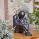 Guichifun Sitting Man Sculptures Home Decor - Resin Bronze Male Holding Arms Legs Lonely Statues Decorative Objects Outdoor Gift for Men 7.5 x 3.7 x 5.8 Inch by CozyNest Decor