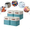 DULLEMELO Foldable Storage Cubes 11 x 11 Organizer Bins,Canvas Storage Bins Empty Gift Baskets for Organizing with SturdyLeather Handles, Closet Baskets for Nursery Storage(4 Pack - 11" White&Teal) by TinyTreasures Baby Boutique
