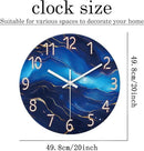 Blue Glass Wall Clocks Battery Operated 20 Inch Marble Large Wall Clocks for Living Room Round Non Ticking Wall Clock Silent by CozyNest Decor