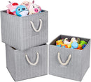 Robuy Cube Storage Bins,Grey Fabric Foldable Storage Bins,Set of 3 Stroage Boxes with Cotton Rope Handles for Organizer Home,Office, Nursery 13x13x13 inch by TinyTreasures Baby Boutique
