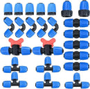 Drip Irrigation Fittings Kit for 1/2 Inch Tubing, 24 PCS 1/2" ID x 0.6-0.63" OD 16 mm Drip Anti-drop Barbed Locked Nut Connectors - 5 Tees, 5 Couplings, 2 Switch Valves, 5 End Cap, 5 Elbows, 2 Adapter by GreenHaven Gardens