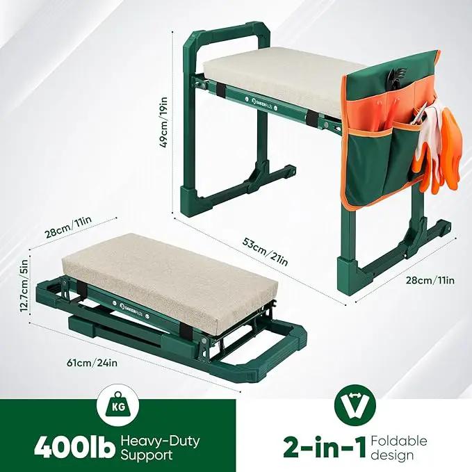 Garden Kneeler and Seat Foldable Kneeling Chair with Extendable Legs & Thickened Pad,Heavy Duty Foldable Gardener Stool with Tool/Storage Bags for Grandparents Gardeners, photo 2 of 9