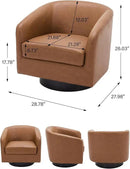Swivel Barrel Accent Chair, Modern Round Faux Leather Arm Chair for Living Room, Bedroom, Comfy Club Reading Chairs for Adults, Faux Leather Brown, Set of 2 by CozyNest Decor