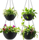 Hanging Planters for Indoor Outdoor Plants 8/10 Inch, 4 Packs Plant Hanger with Drainage Holes, Hanging Basket Flower Pot Perfect for Home, Office and Garden, Black by GreenHaven Gardens