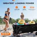 300L Extra Large Collapsible Foldable Wagon, 440lbs Load Capacity 48''L Extended Heavy Duty Folding Beach Wagon with Big All-Terrain Wheels, Utility Garden Cart for Outdoor Activities, Black by GreenHaven Gardens