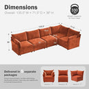 135.5" Oversized Modular Sectional Sofa, L Shaped Convertible Couch with Movable Ottoman, 5 Seat Corner Couches for Living Room Deep Seat Terracotta Orange Chenille by CozyNest Decor