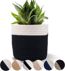 6.5 inch Planter Baskets for Indoor Planters Cotton Rope Flower Plant Pots Cover,Woven Storage Baskets for Crafts,Organization Modern Home Decor H6 3/4" x W6 1/2" Black&White by CozyNest Decor