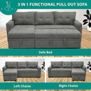 Naomi Home L-Shaped Reversible Sectional Sofa with Pull-Out Sleeper Bed and Storage Chaise, Gray Velvet by CozyNest Decor
