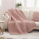 WESHIONGOO Chunky Knit Blanket Throw 50"×60" Knitted Throw Blankets for Couch Bed Fluffy Soft Blanket with Jumbo Chenille Yarn Thick 100% Handmade (Pink) by CozyNest Decor