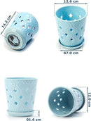 Whispering Winds Ceramic 5 x 6 Inch Orchid Pot with Holes & Saucer for Aeration and Drainage - Decorative Orchid Pots for Repotting, Prevent Over Watering & Root Rot (Charlotte Blue) by GreenHaven Gardens