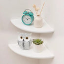 Corner Shelves, Floating Corner Shelf, Set of 2 White Solid Oak Wood Wall Shelves, Round End Wall Mount with Wire Hole Shelving for Small Plant for Bedroom Kitchen, Living Room 8.7" by CozyNest Decor