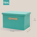 Enzk&Unity Decorative Storage Bins with Lids, Fabric Linen Foldable Storage Box with Handle Home Organizer for Shelf, Closet, Bedroom, Living Room, Office, 3 Packs, Teal by CozyNest Decor