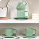 Large Cappuccino Cups with Saucers Set of 4, 8 Ounce Stackable Embossed Ceramic Coffee Mugs for Specialty Coffee Drinks, Latte, Cafe Mocha and Tea, Dishwasher & Microwave Safe (Green) by CozyNest Decor